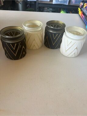 Chevron Votive Candle Holders Set - Black and Cream